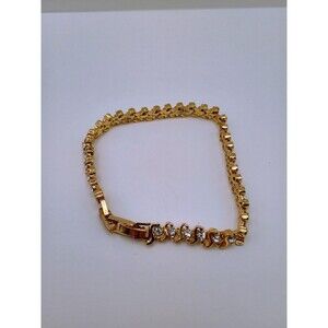 14K Gold Plated BMNY Tennis Bracelet With Double Folding Clasp And Rhinestones